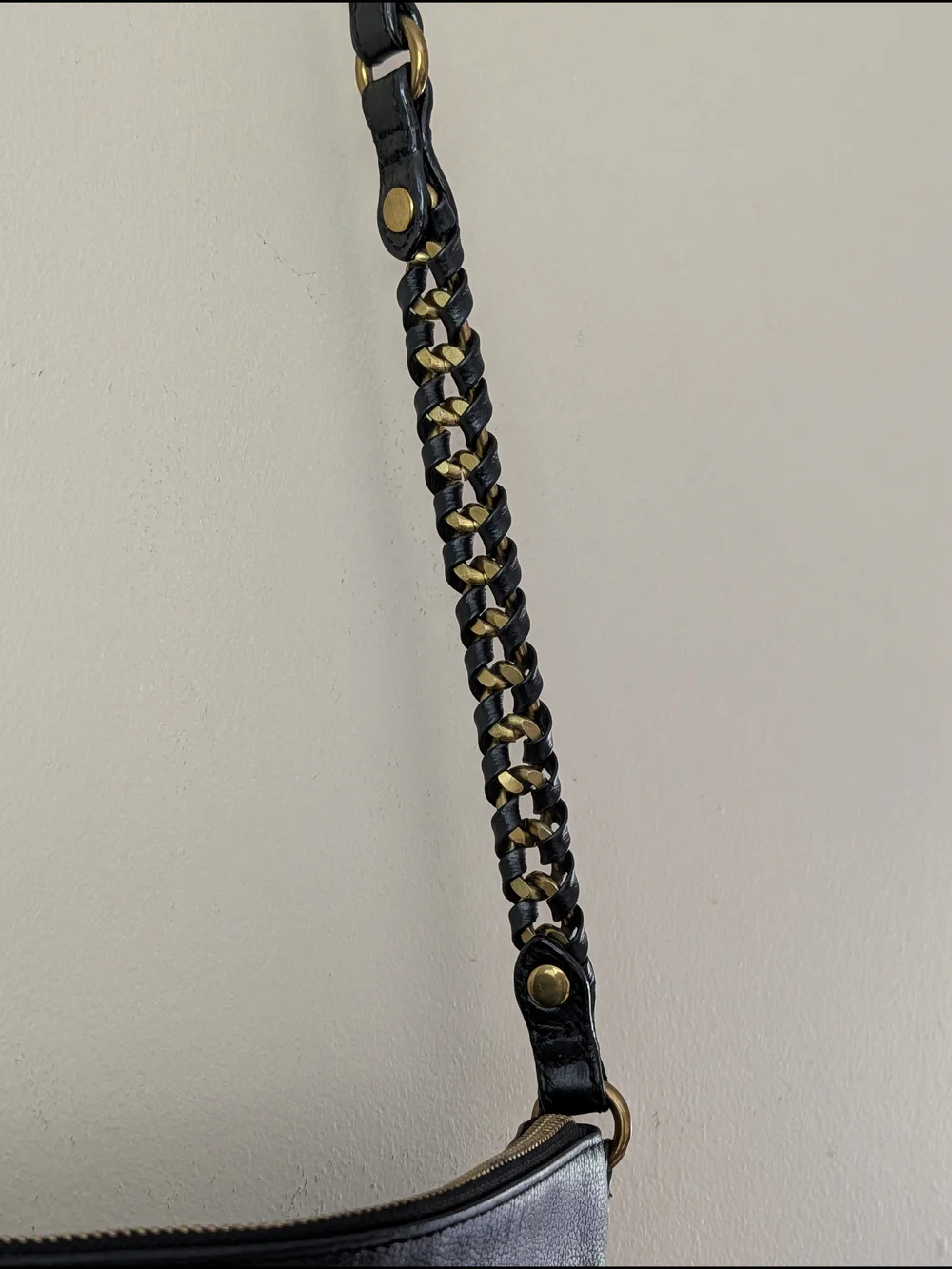 Elliott Lucca Black Leather Crossbody Bag with Gold Hardware